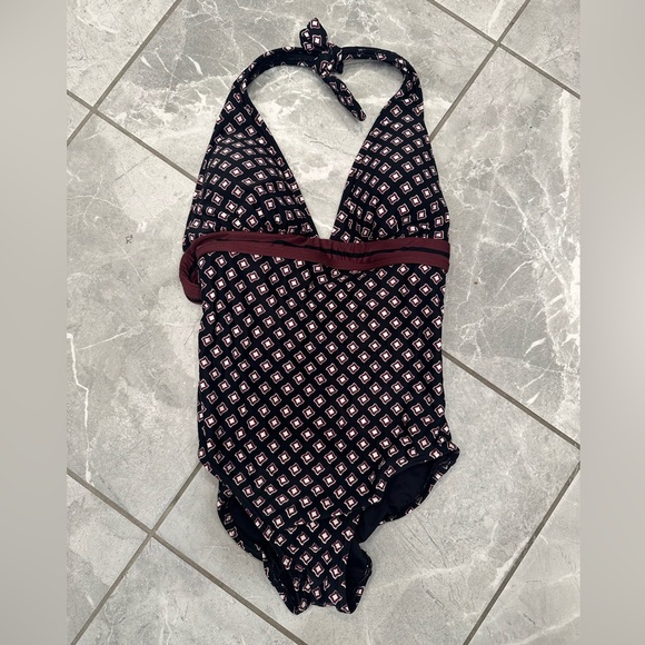 kate spade Other - EUC like new Kate Spade S black & burgundy diamond one piece bathing suit